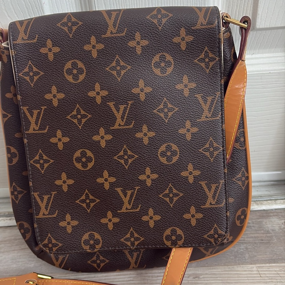 Monogram Crossbody Shoulder Bag in Brown and Tan - Picture 2 of 8